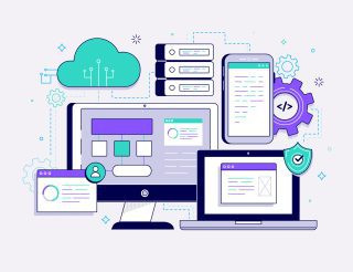 Image shows various tech devices linked by the cloud.